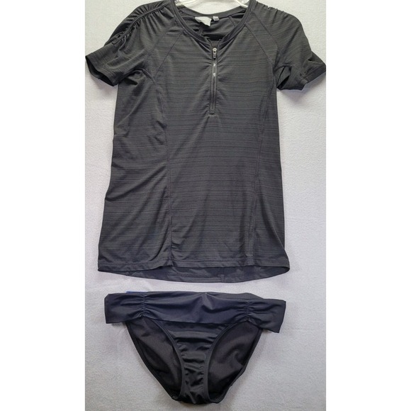 Athleta Rash Guard Top & Bottoms Swimwear Womens Size‎ Medium Black 1/4 Zip - Picture 1 of 13